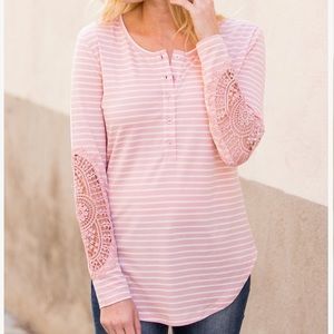 Pink and white striped woman’s tunic-Size Large